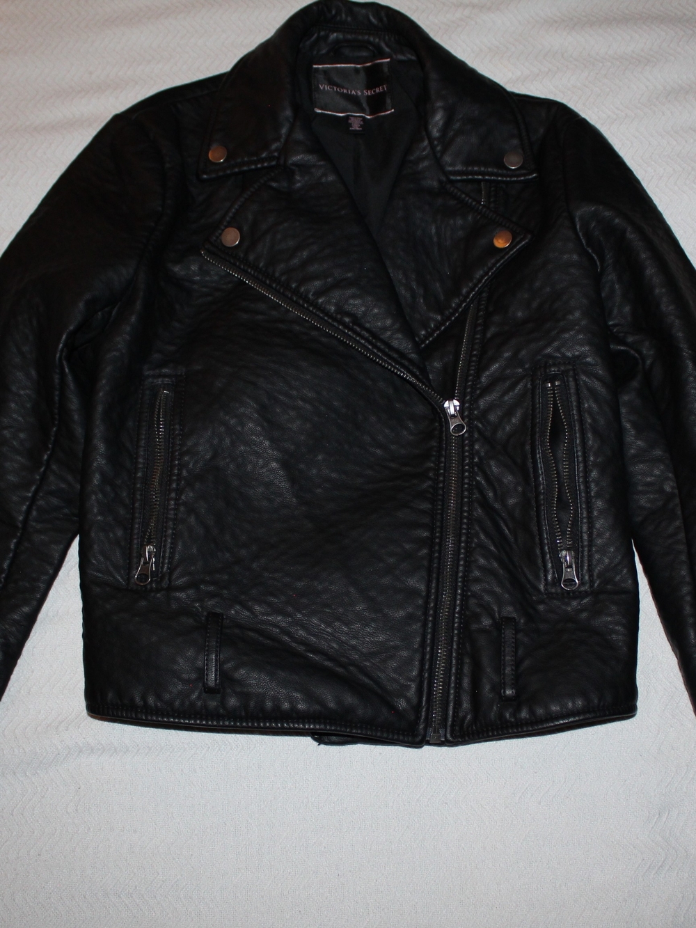 Victoria's Secret Black Faux Leather Moto Jacket No Belt